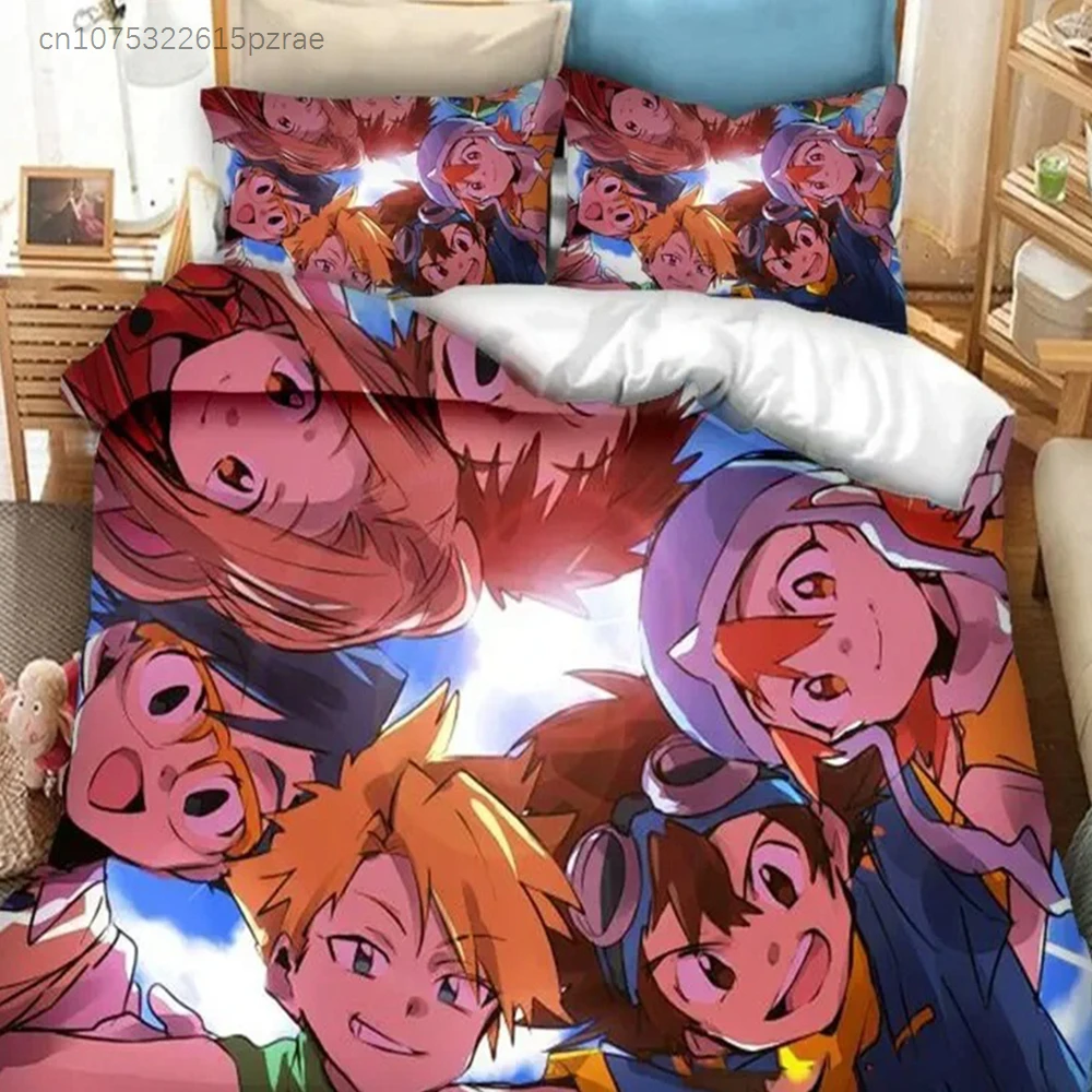 Anime Digimon Adventure Bedding Set Boys Girls Twin Queen Size Duvet Cover Pillowcase Bed Kids Adult Fashion Home Textileextile