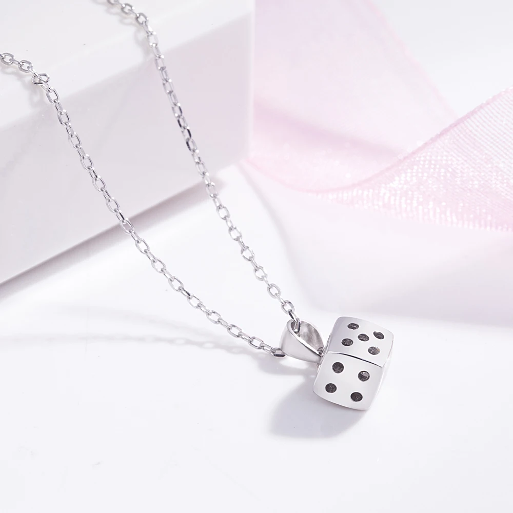 925 Sterling Silver Lucky Square Dice Pendants Cube Charm Choker Necklace for Women Men Jewelry gift