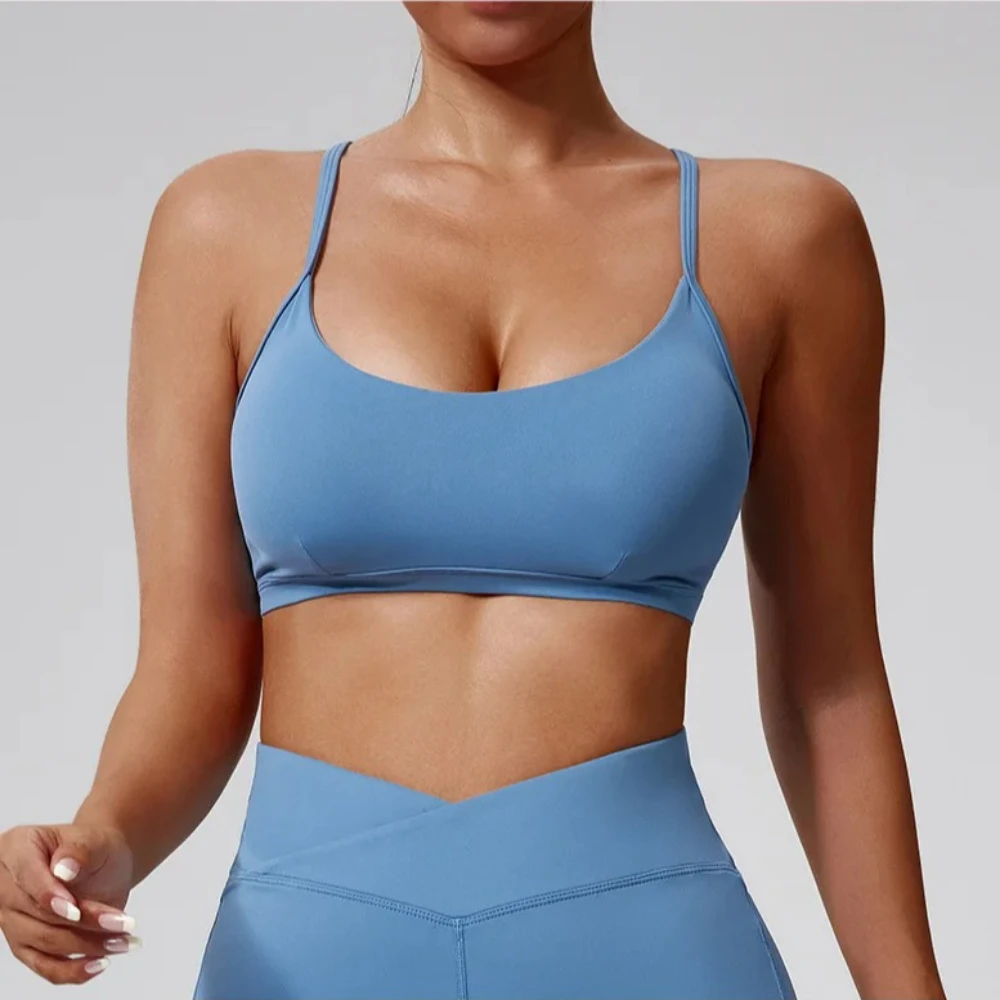 Women Solid Quick Dry Push Up Yoga Running Bra High Impact Fitness Gym Underwear Sexy Cross Back Sports Bra Seamless Brassiere