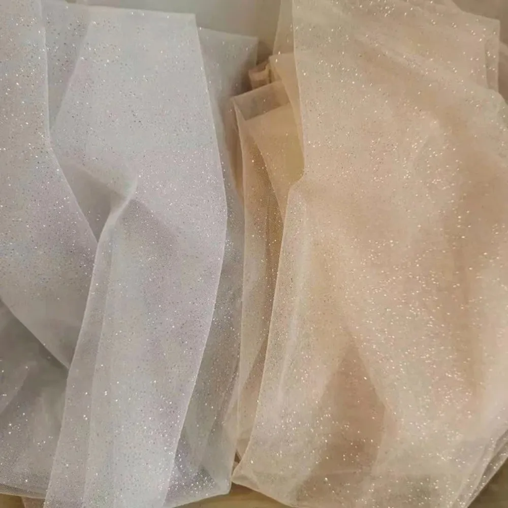 New 45cmX150cm Mesh Sparkle Fabric Soft DIY Sewing Sparkle Tulle Fabric Glitter Sequin Solid Color Decoration Material