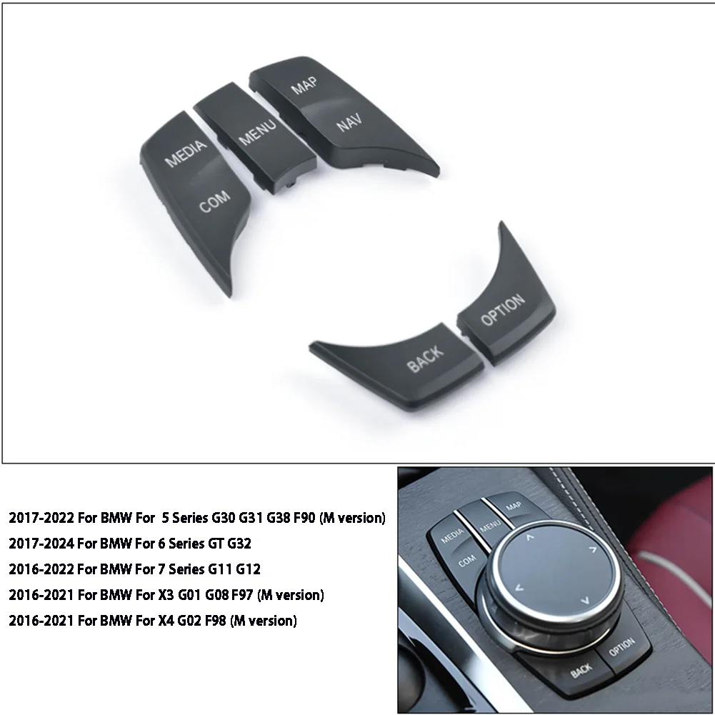 Multimedia Button Cover Replacement Console Black,Pearl Chrome Bright Black for i-drive Button Cover Precise Fitment