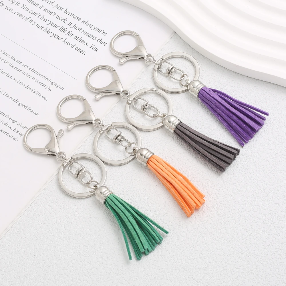 2Pcs Fashion Colorful Tassel Pendant Keychain Rotatable Lobster Clasp Keyring For Woman Casual Anti-Drop Bags Car Key Jewelry