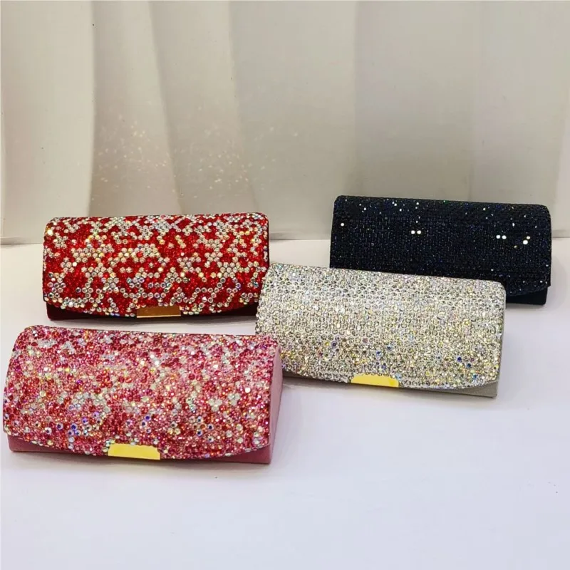 

Glass Rhinestone Ring Storage Bag Bling Jewelry Collection Handmade Mosaic Cross Stitch Inner Soft Fabric Sparkling Women Staff