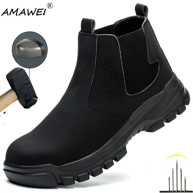 

Men Lightweight Work Sneakers Steel Toe Work Safety Shoes Breathable Construction Shoes Anti-Punctur Anti shock Protective Boots