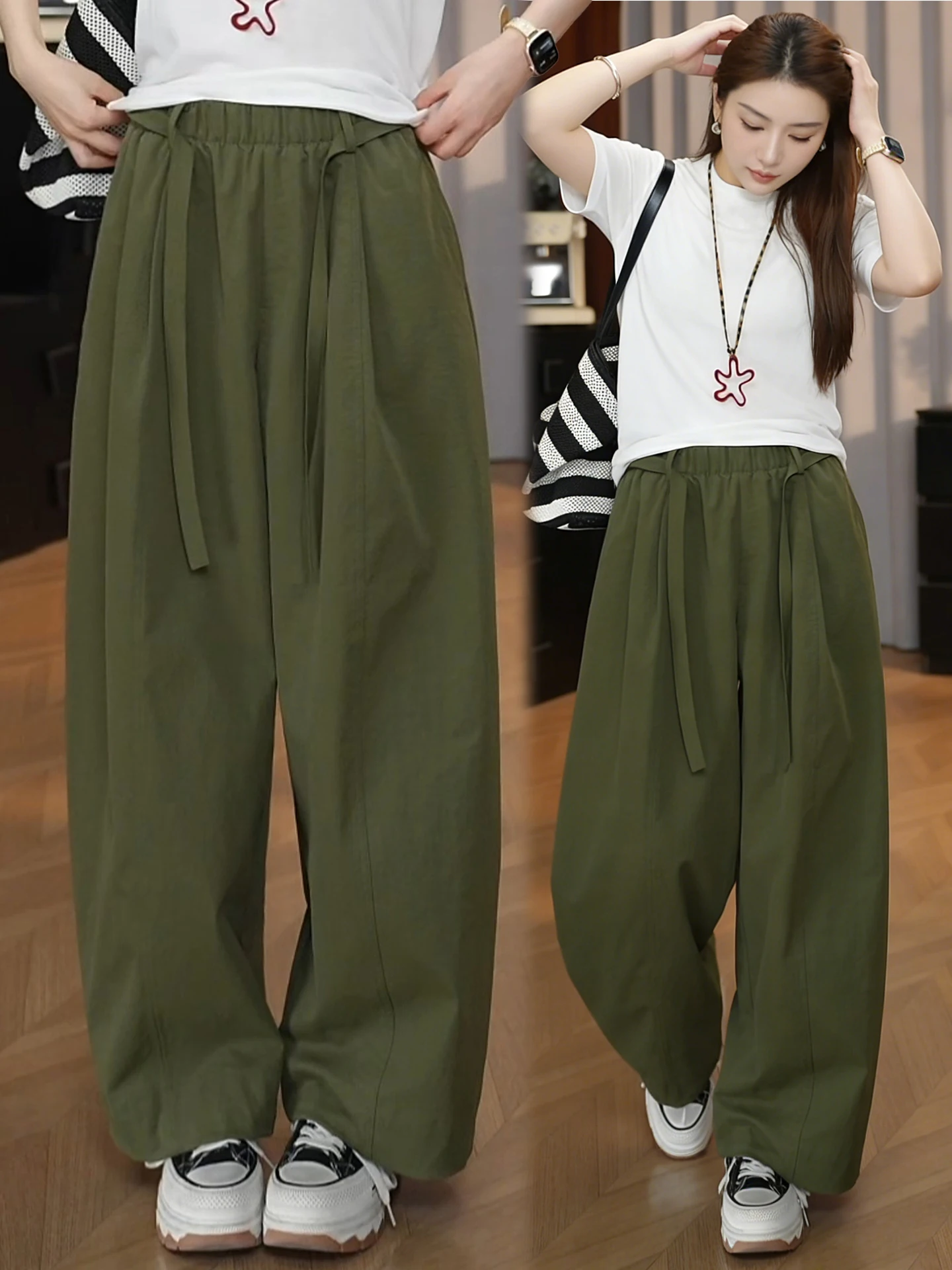 

Повседневные широкие брюки-бананы женские, весна-лето, новинка, популярные, с высокой талией, эластичные, свободные, утягивающие, с эффектом стройности