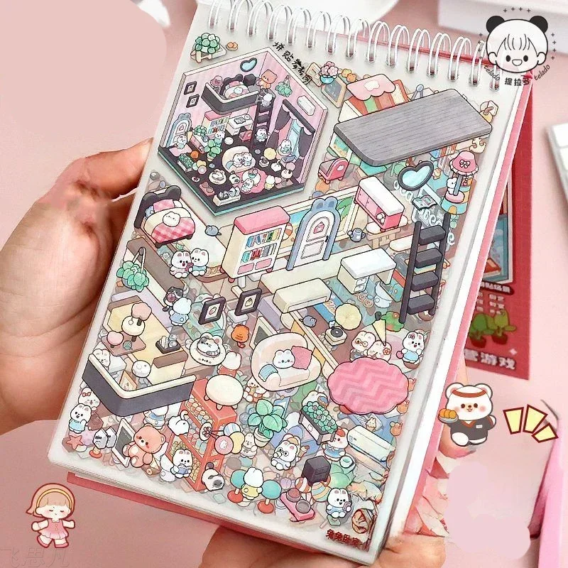 Cartoon Forest Village 20 Scenes 3D Effect Stickers Pocket Chalet Scene Book Stacking Stickers Birthday Gift