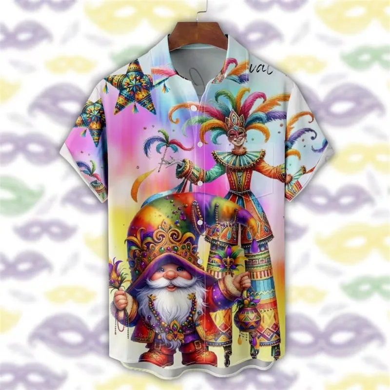 

Mardi Gras Hawaiian Shirt For Men Colorful Carnival Party Animal Pattern Fun Carnival Festival Button Up Shirt Mardi Gras Gift