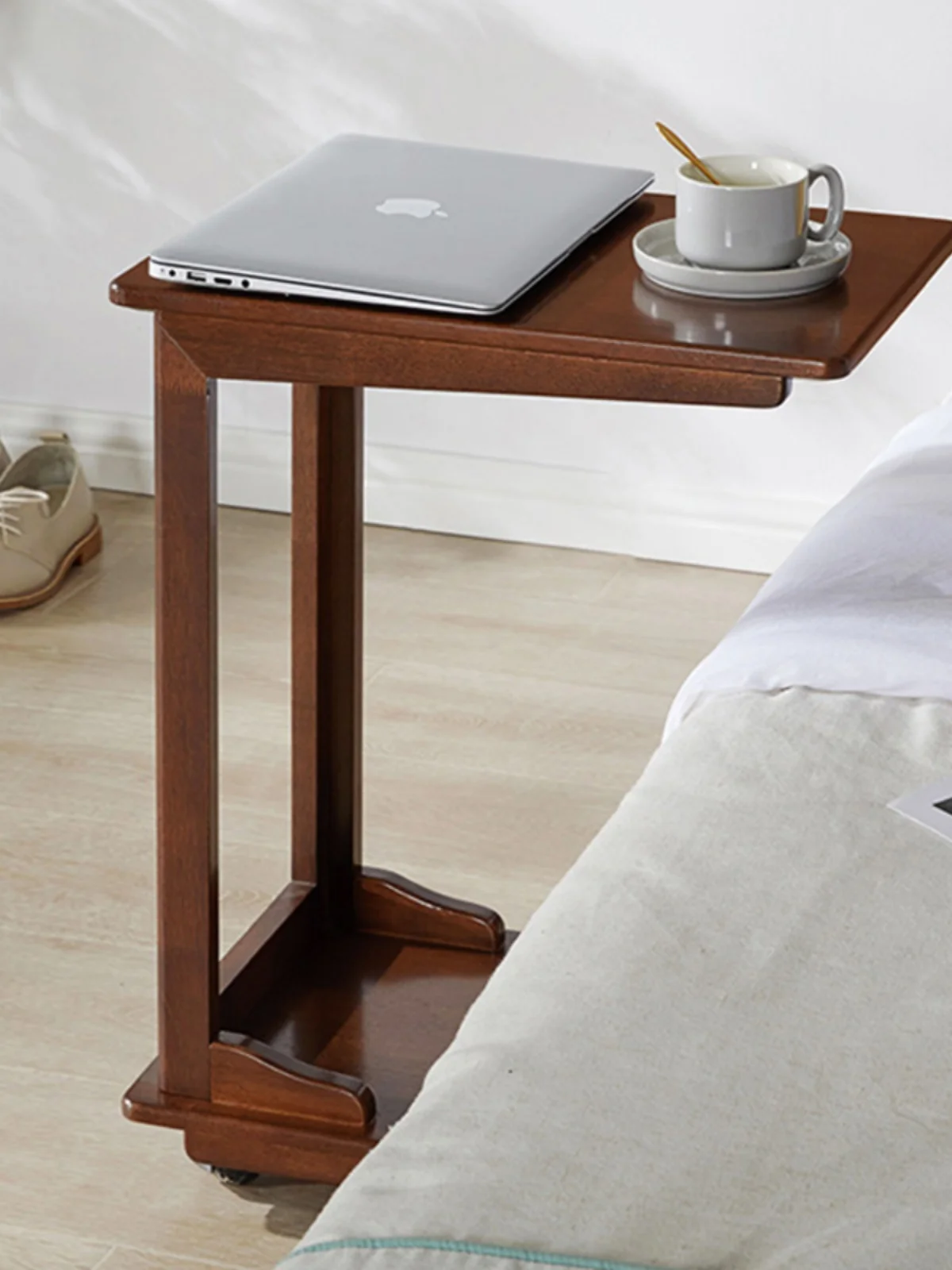 Sofa, computer desk, bedside table, coffee table, solid wood bedroom, small round , simple C-shaped side, movable image 3