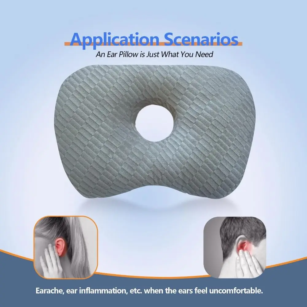 Cotton Filling Ear Piercing Pillow Ergonomic Breathable Pillow with Ear Hole Comfortable Portable Curved Side Sleeping Pillow