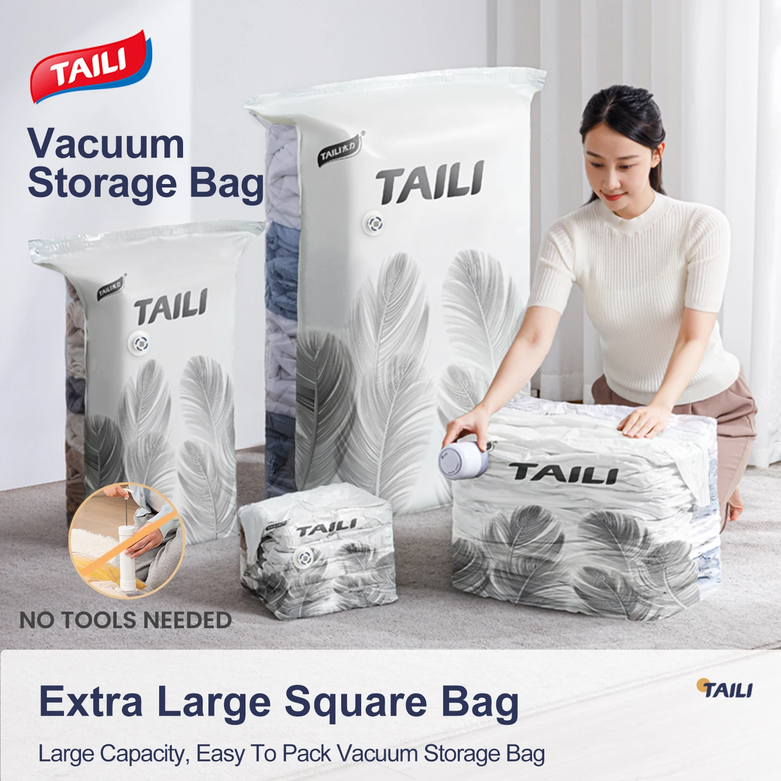 

TAILI Compression Vacuum Bags for Clothes Luggage no need pump Storage Bags Travel Camping Waterproof Reusable Storage Bags