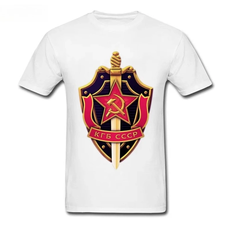 Russia CCCP T-Shirt KGB Symbol Men Logo Brand New Fashion Sword Power T-Shirts Men Patriotic Tshirt White Tees
