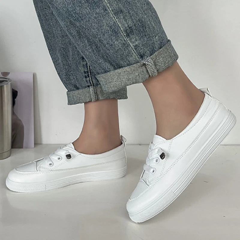 

Pop Women Sneakers 2024 New Spring Autumn Low Platform Sneakers Women Fashion White Flat Slip On Casual Vulcanize Shoes For Wome