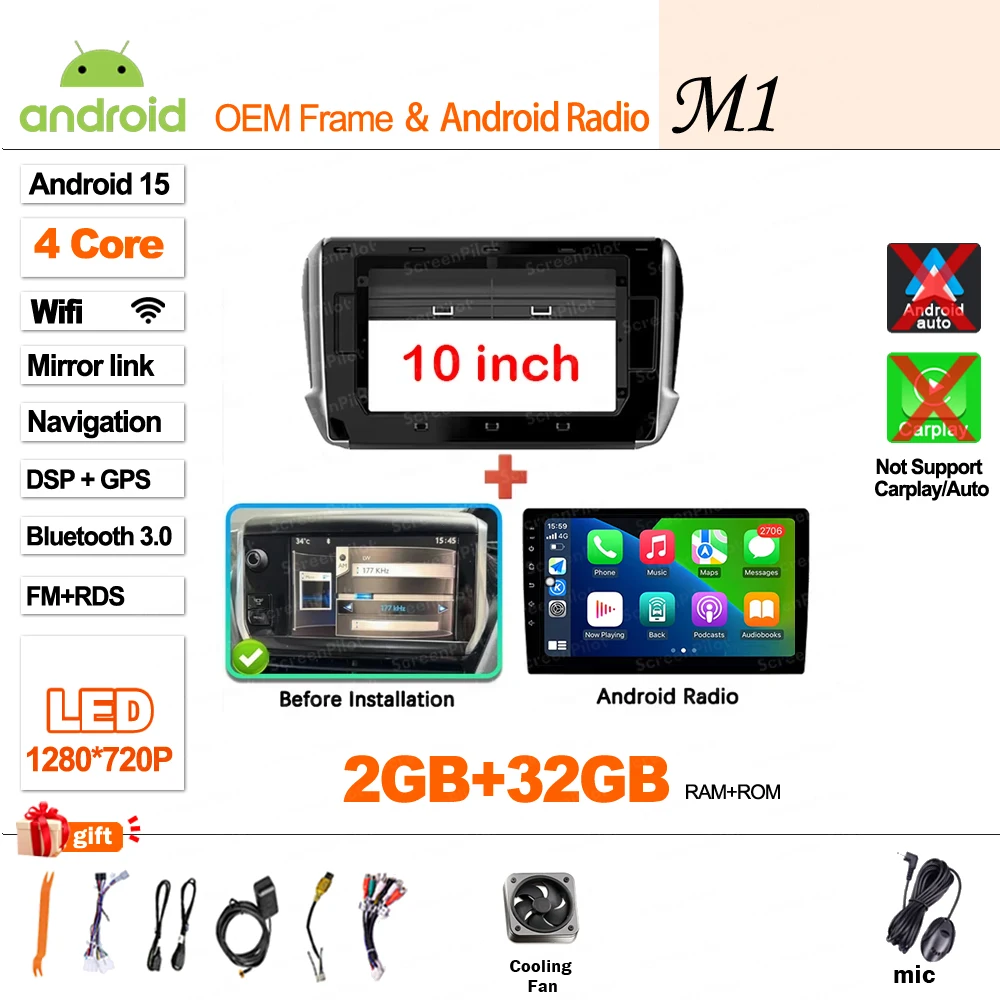 Autoradio Multimedia Speler Voor Peugeot 2008 208 2014-2018 Draadloze CarPlay Android 16 Auto Intelligente Systemen Autoraido gereedschap