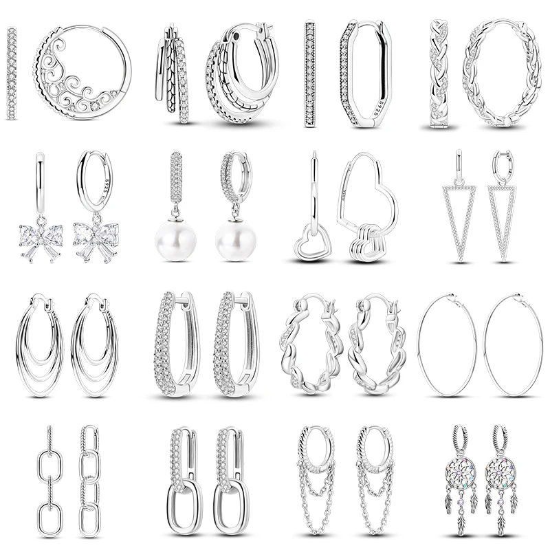 925 Sterling Silver Minimalist Luxury CZ Hoop Dangle Earrings for Women Delicate Layered Daily Party Jewelry