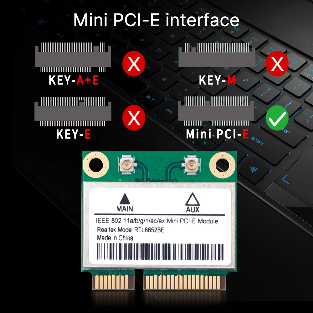 RTL8852BE WiFi 6 مجموعة هوائي بطاقة الشبكة 1800Mbps BT 5.2 ثنائي النطاق لاسلكي MiniPCIe 802.11ax 2.4G/5 جيجا هرتز MU-MIMO لنظام التشغيل Windows 10 #4