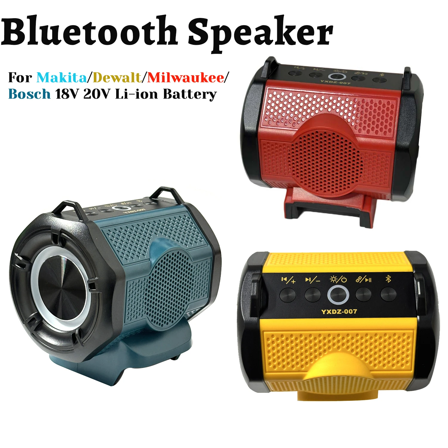Portable Bluetooth Speaker For Makita/Dewalt/Milwaukee/ Bosch 18V 20V Battery with USB Type‑C Power Bank Outdoor Karaoke Audio