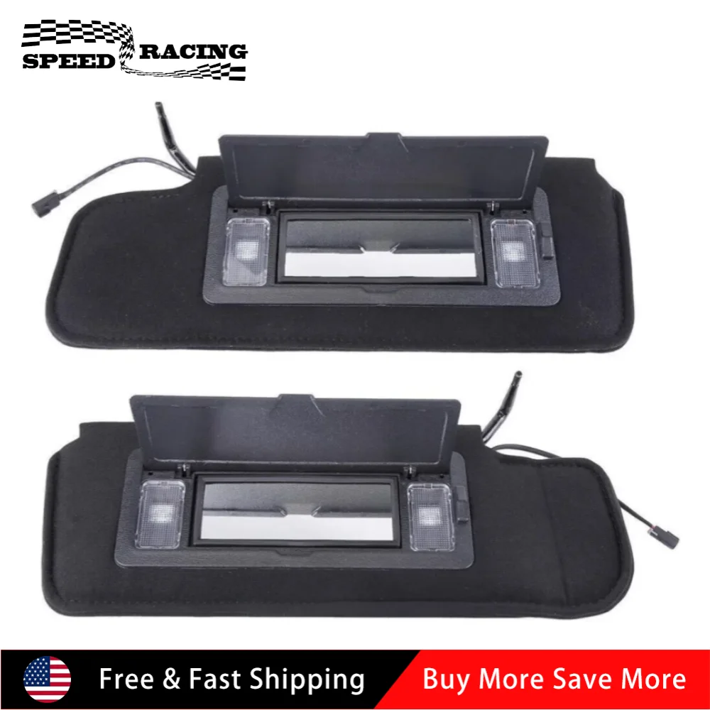 

10262565 88893568 12459827 14081826 2pcs Sun Visors with Vanity Mirror & LED Light Black For 1984-1996 Chevy Corvette C4 5.7L