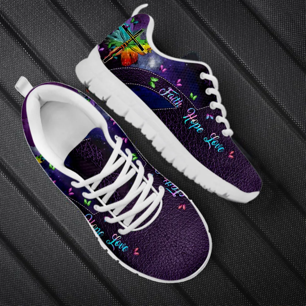 INSTANTARTS Women's Wear-Resistant Casual Sneakers Faith Hope Love Cross Print Flat Shoes for Ladies 2023 Lightweight Zapatillas