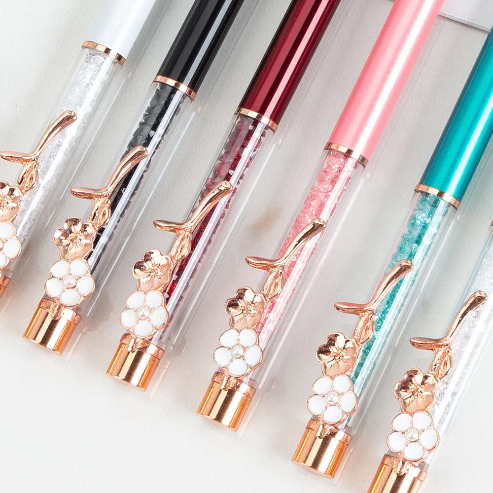 50PC Ballpoint Flow Oil Flower Wedding Metal Copper Quicksand Pen Office School Stationery Rose Gold Sculpture Pen Gift Logo Pen