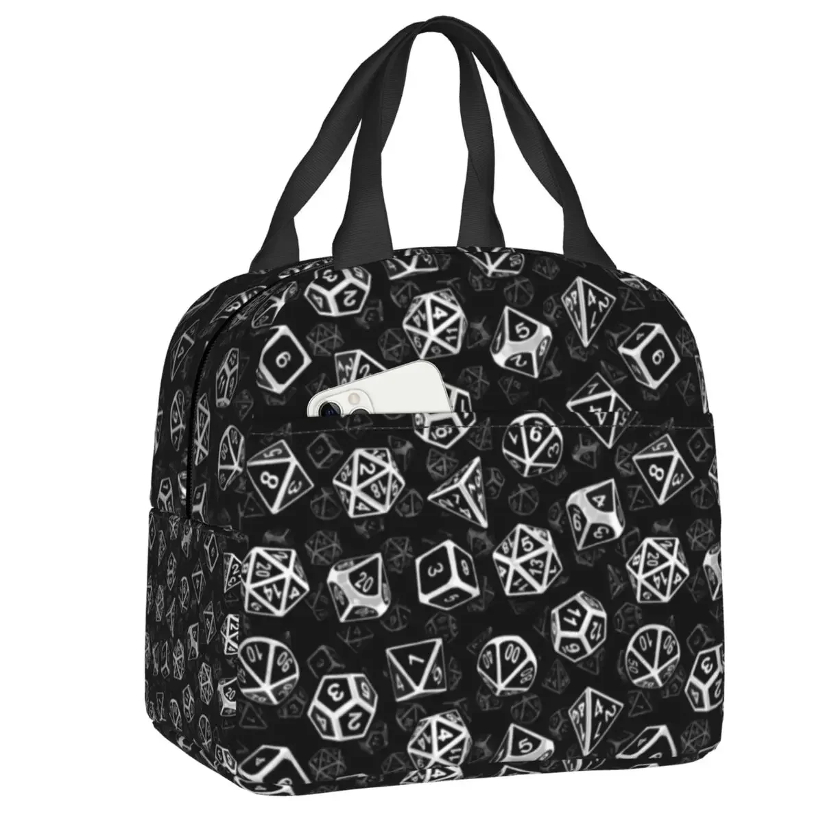 

D20 Dice Set Collection Pattern Thermal Insulated Lunch Bag Women Gaming Casino Lunch Container for School Storage Food Box