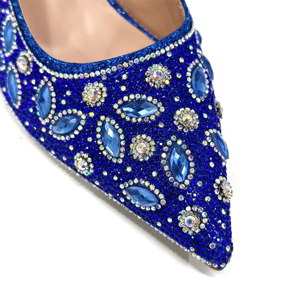 Venus Chan 2025 Elegant Nigerian Women\'s Blue Heels and Rhinestone Handbag Set - Italian Design for Weddings and Parties