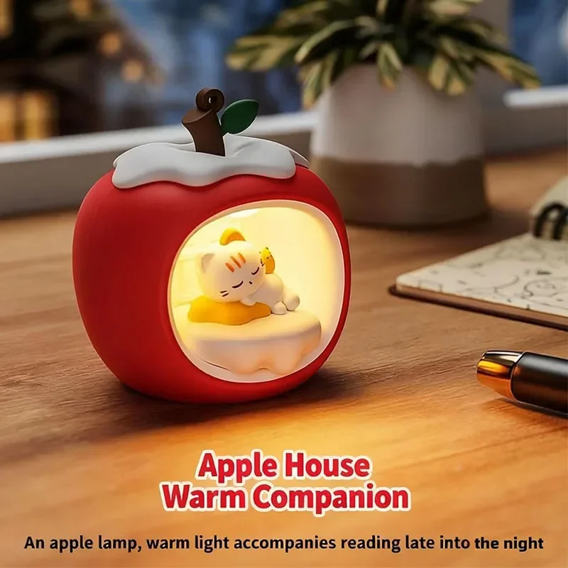 Рождественский светодиодный настольный декор, лампа в форме яблока, светодиодный ночник с регулируемой яркостью, подвесной перезаряжаемый светильник для спальни, детский подарок, украшения, освещение
