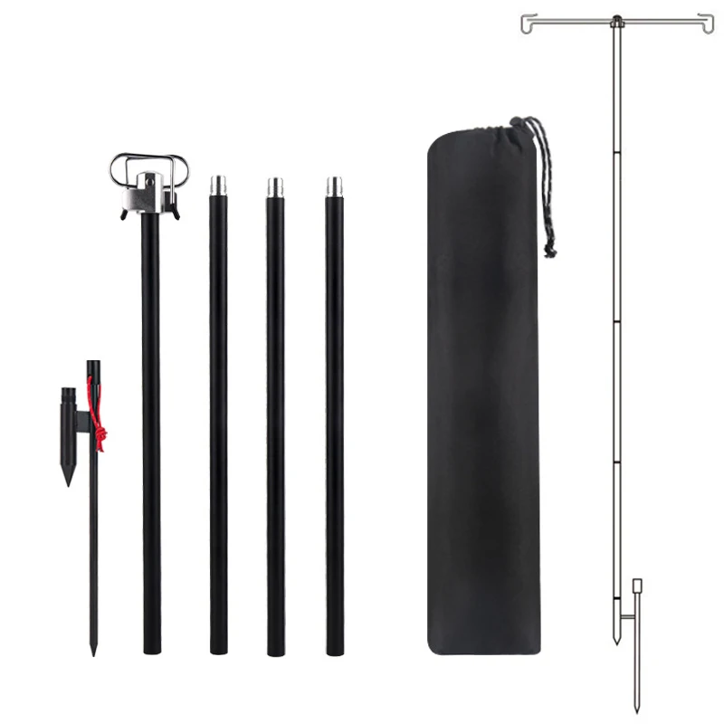 Poste de lámpara de aleación de aluminio plegable, soporte de linterna ajustable, varilla con bolsa de almacenamiento para acampar, senderismo, pesca, mochilero