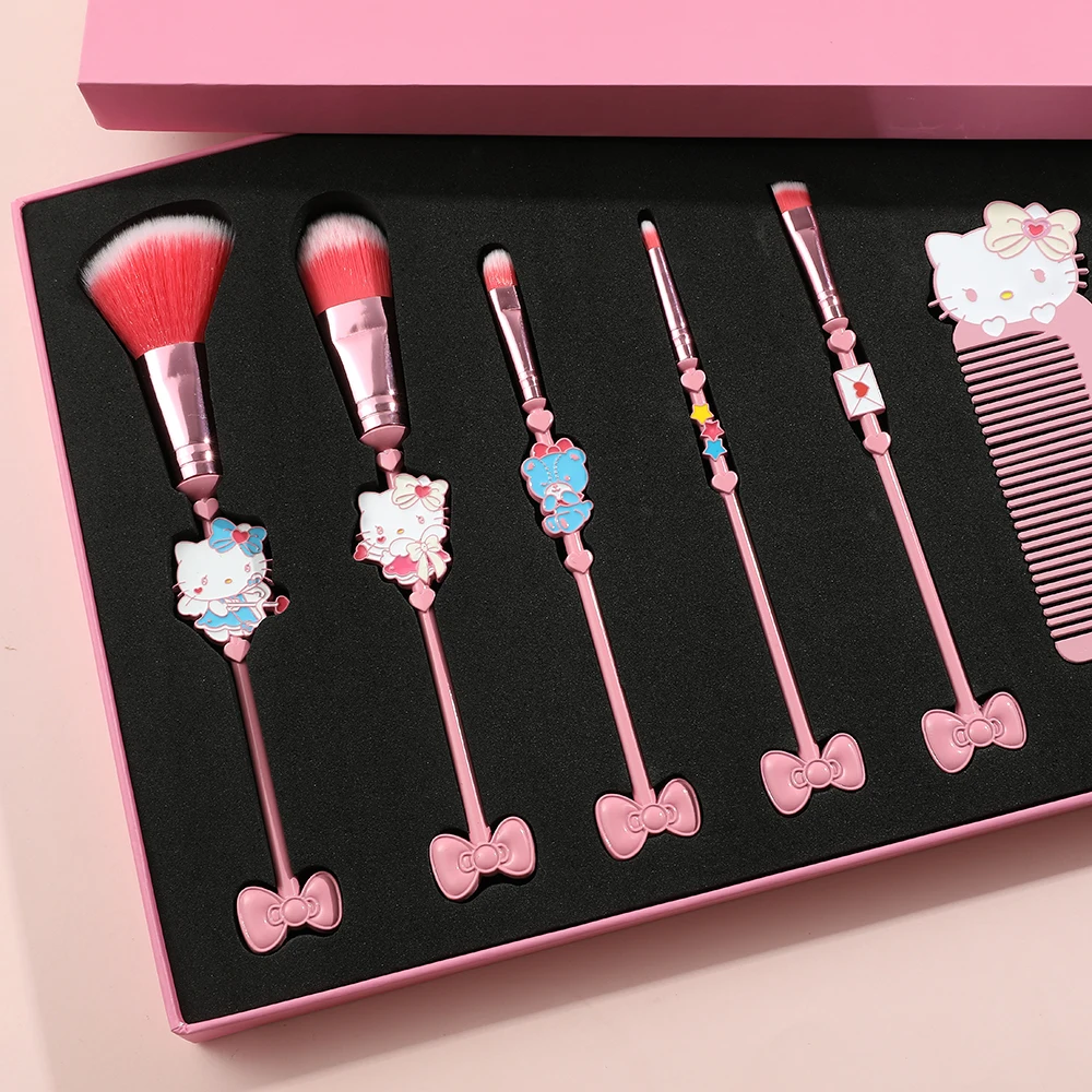 サンリオ漫画のかわいいハローキティのメイクブラシギフトボックスセットソフトファイバーメイクブラシ、女性や女の子の誕生日プレゼントに最適