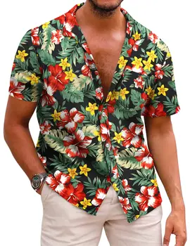 Chemises à fleurs à manches courtes pour hommes, chemisier d'été, vêtements vintage, mode hawaïenne, impression 3D, plage, Y2K