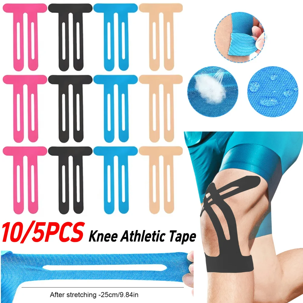 10/5 Stück vorgeschnittenes Kinesiologie-Tape, atmungsaktives Sportschutz-Patches, Baumwoll-Sportband für Kniestütze und Stabilität zum Laufen