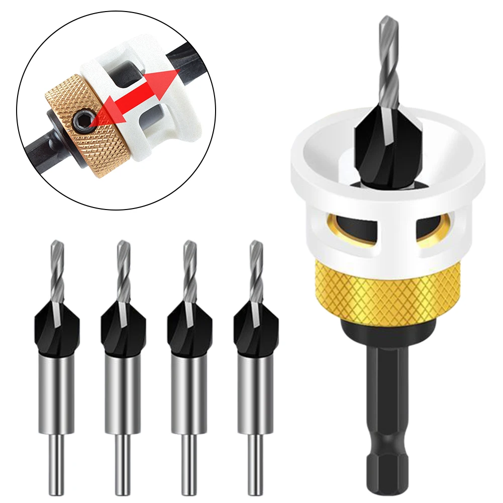 4-in-1 Countersink Drill Bit Set With Low Friction Depth Stop 6.35mmShankBits For Woodworking Projects Power Tools