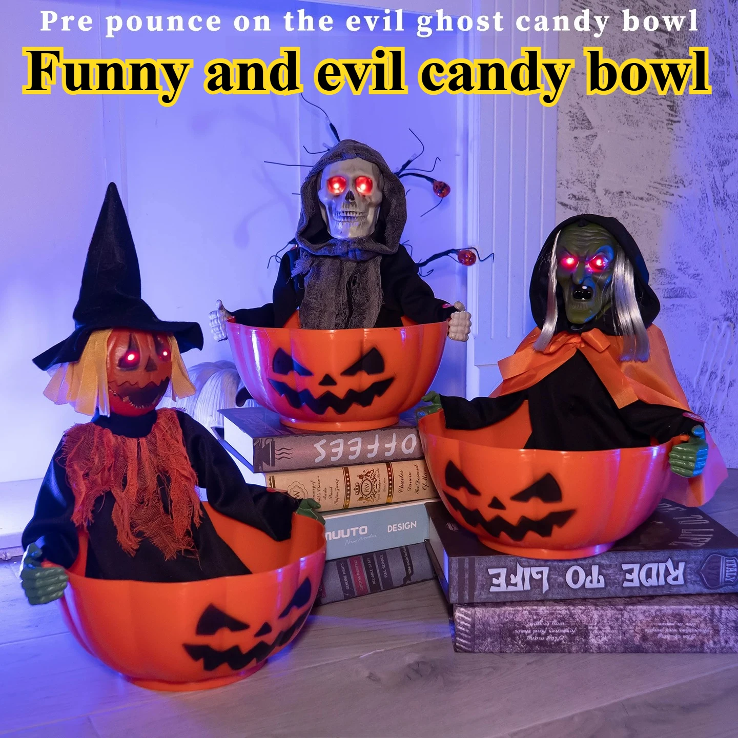 Halloween Skeleton Pumpkin Witch Electric Induction Ornament Creative Candy Bowl Decorative Prop Holiday Gift