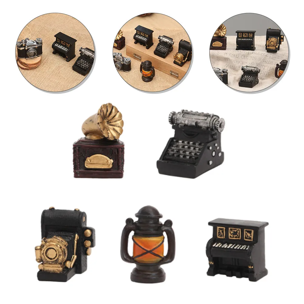 

5Pcs Mini House Retro Resin Accessories Decorative Ornaments for Micro Landscape DIY Miniature Room Box Home Decor
