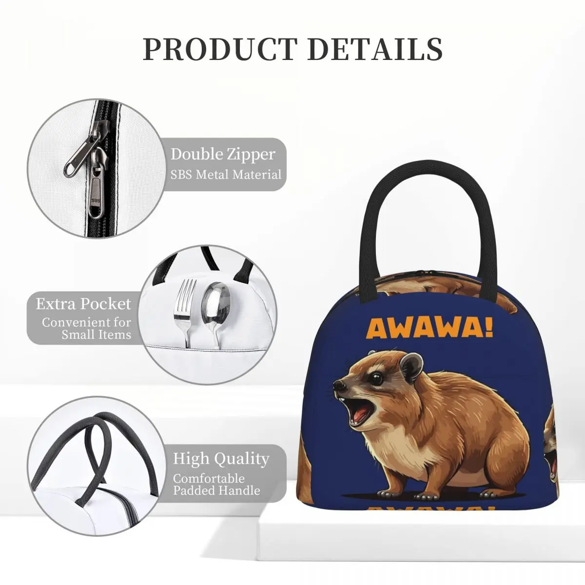 Rock Hyrax Lover Awawa Groundhog Dassi Lunchtaschen, isolierte Bento-Box, Lunchtasche, Picknicktaschen, Kühltasche für Damen und Kinder, Reisen