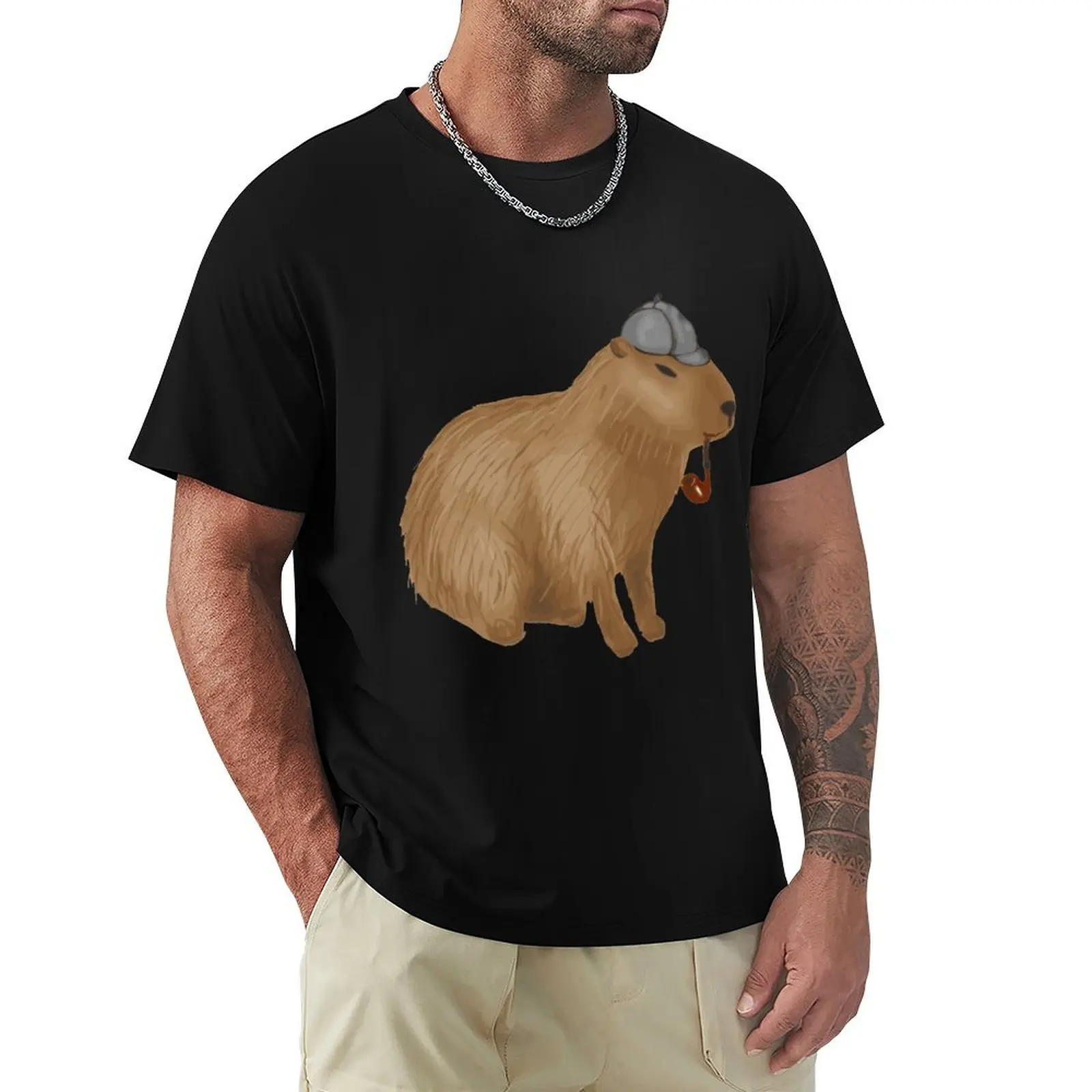 

Capybara Sherlock Capybara T Shirts Cartoon Graphic TShirts Cool Short Sleeve Clothing Streetwear T-Shirts Tops