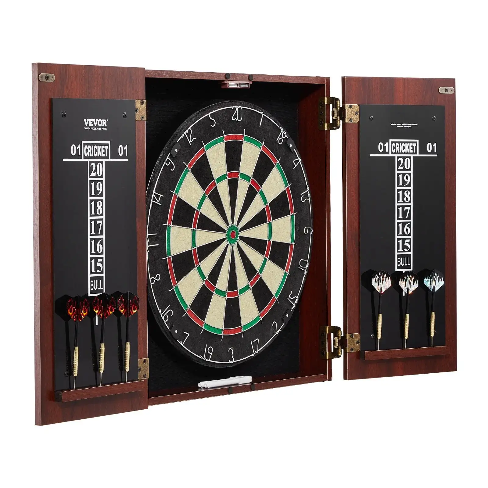 

Dartboard and Cabinet Set Official Size Complete Accessory Steel Tip Dart