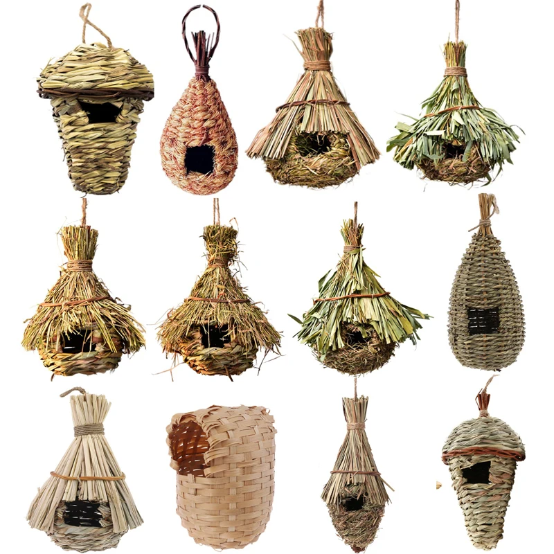 14Styles Birds Nest Bird Cage Natural Grass Egg Cage Bird House Outdoor Decorative Weaved Hanging Parrot Nest Houses Pet Bedroom