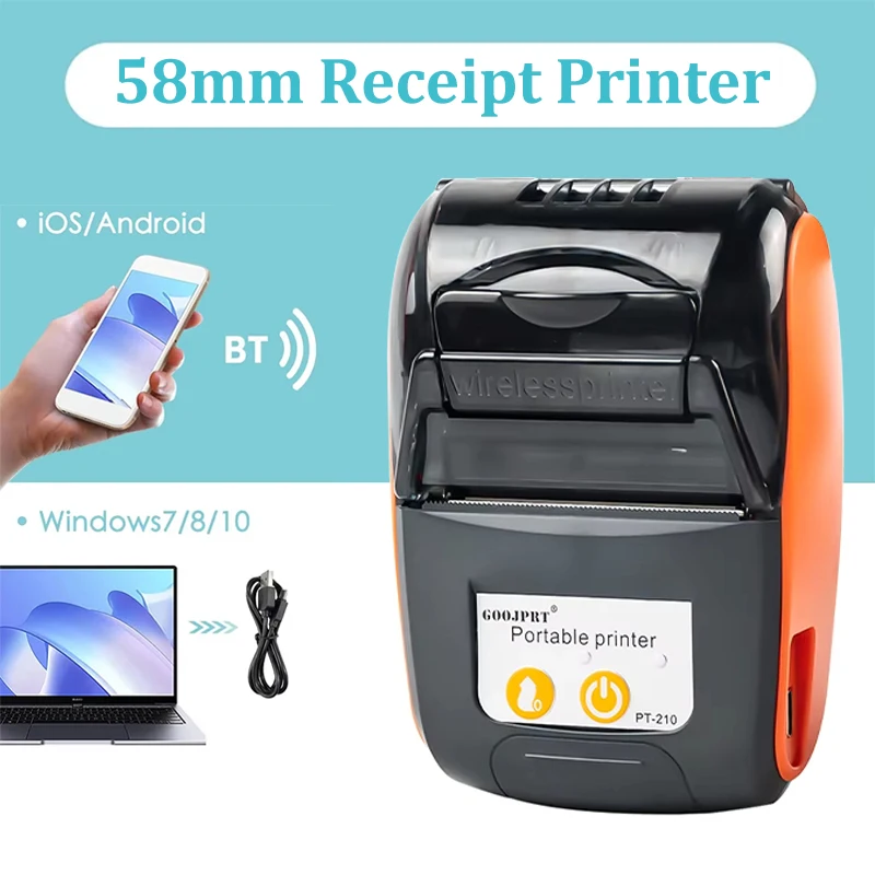 GOOJPRT 58mm Mini Thermal Receipt Printer Portable Inkless Bluetooth Ticket Bill POS Printer For Business Printing Wholesale