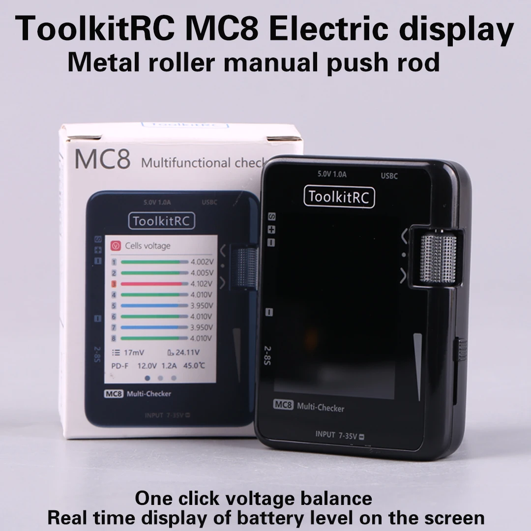 ToolkitRC MC8 Mini Size Cell Checker 32 Bit Battery Multi-Checker PWM Output PPM SBUS Readout With USB-C Fast Charging