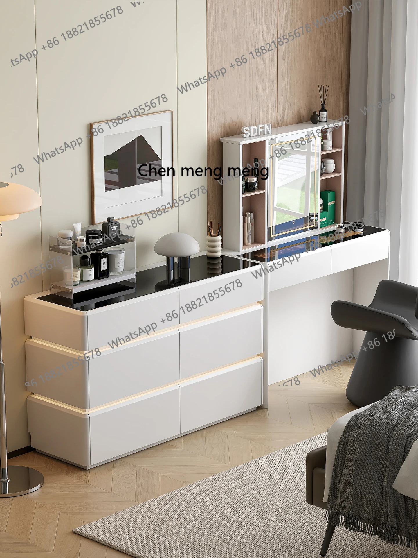 이탈리아산 원목 침실 서랍장 지능형 전동 리프팅 숨겨진 거울 화장대 H