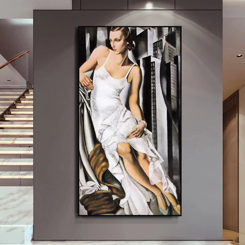 Tamara De Lempicka Painting Woman In White Dress Smoking Man Canvas Wall Art Poster Print Modern Picture Aesthetic Room Decor