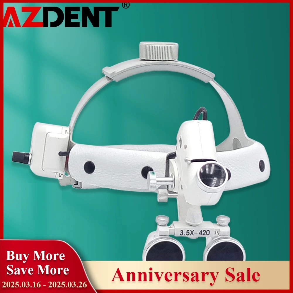 Azdent Dental Surgical LED Headlight Headband Binocular Loupes Brightness Spot Ajustable Headlamp