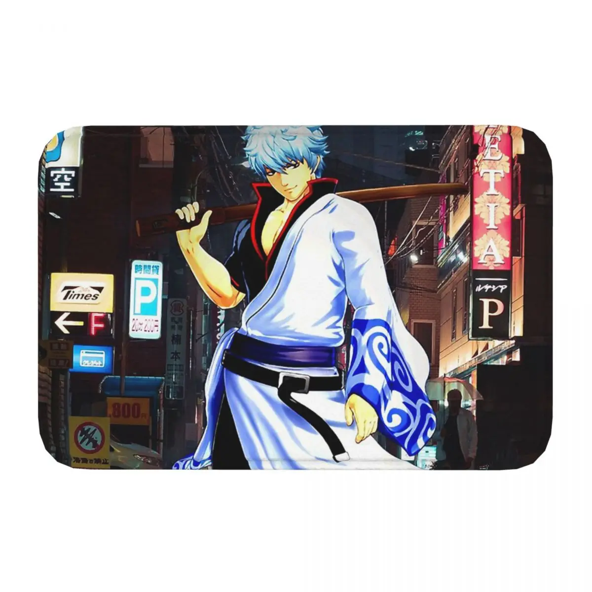 GINTAMA Gintoki Sakata Anime series Non-slip Doormat Gintoki City Night Bath Kitchen Mat Outdoor Carpet Indoor Pattern Decor