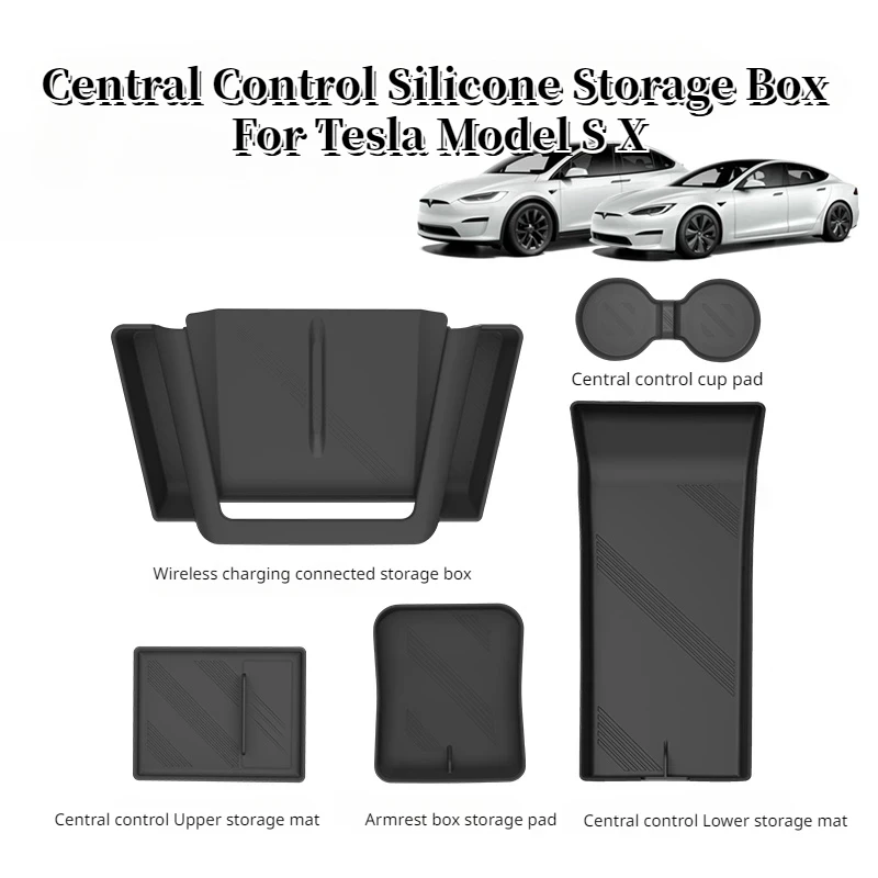 Central Control Silicone Storage Box for Tesla Model S X Wireless Charge Armrest Box Cup Storage Protective Pads Car Accessories