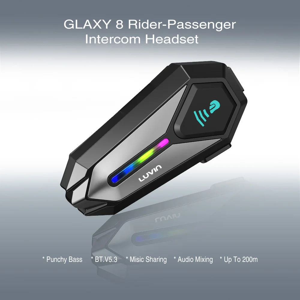 LUVIN Glaxy8 Motorcycle Helmet Headset BT 5.3 Waterproof IP65 Helmet Headset for 2 Person 300M 1000mAh Intercom for Motorcycle
