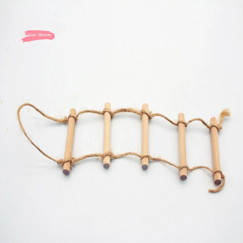 1 pçs mini corda de cânhamo de madeira pendurado escada para casa de bonecas pet jardinagem-casa de boneca acessório cena em miniatura modelo brinquedo