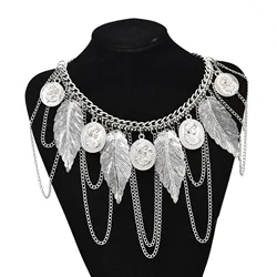 Personality Metal Chains Long Tassels Necklaces for Women Punk Jewelry Goth Vintage Leaves Coins Pendant Neck Accessories Gifts