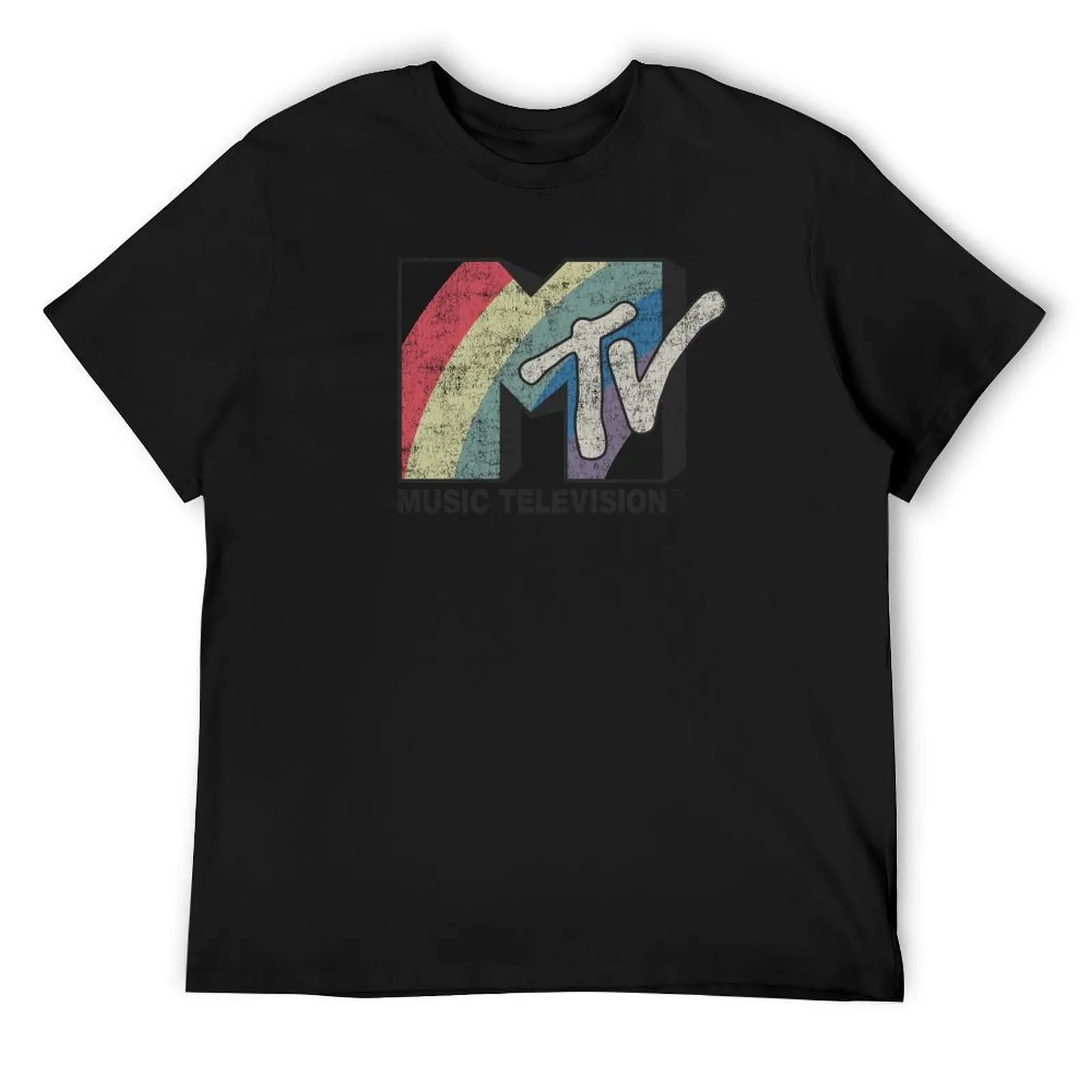 MTV Distressed Rainbow Stripes Vintage MTV Logo T-Shirt essential t shirt graphic tee shirt anime tshirt plain t shirts men