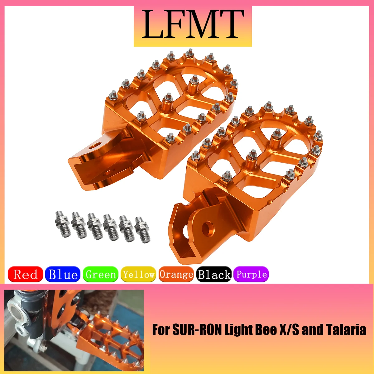 

Motorcycle CNC aluminum foot stud rest pedals are available in seven colors For SUR-RON Light Bee and Talaria Electric Dirt Bike