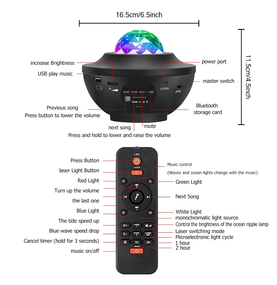 Lámpara láser de proyección dream aurora boreal, luz nocturna con Bluetooth, ambiente musical, estrella del cielo